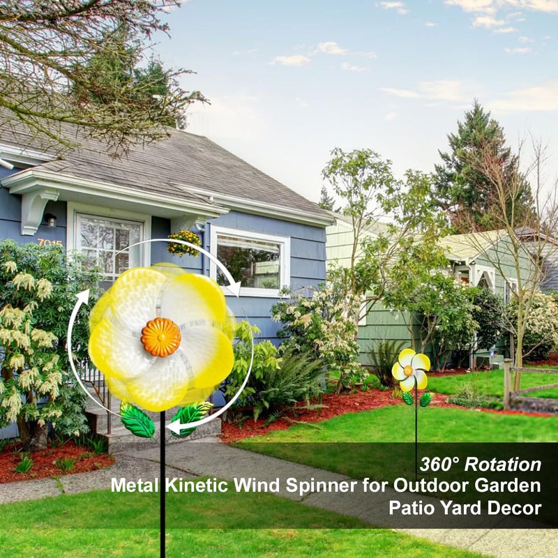 Senflame 2 Pack Metal Wind Spinners for Garden Decor - Outdoor Windmill Sculptures, Durable Yard Art Wind Spinners Metal Wind Spinner for Patio Lawn Ornament, Vibrant Orange Garden Spinners - Image 4